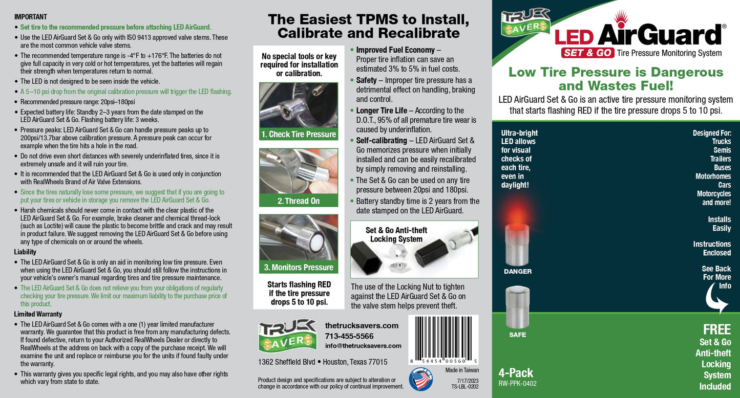 'LlantaSavers' Led Air Guard Tire Pressure Monitoring System (4-pack)