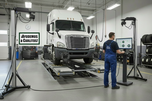 Alineacion de un camión comercial en un centro de servicio mecanico