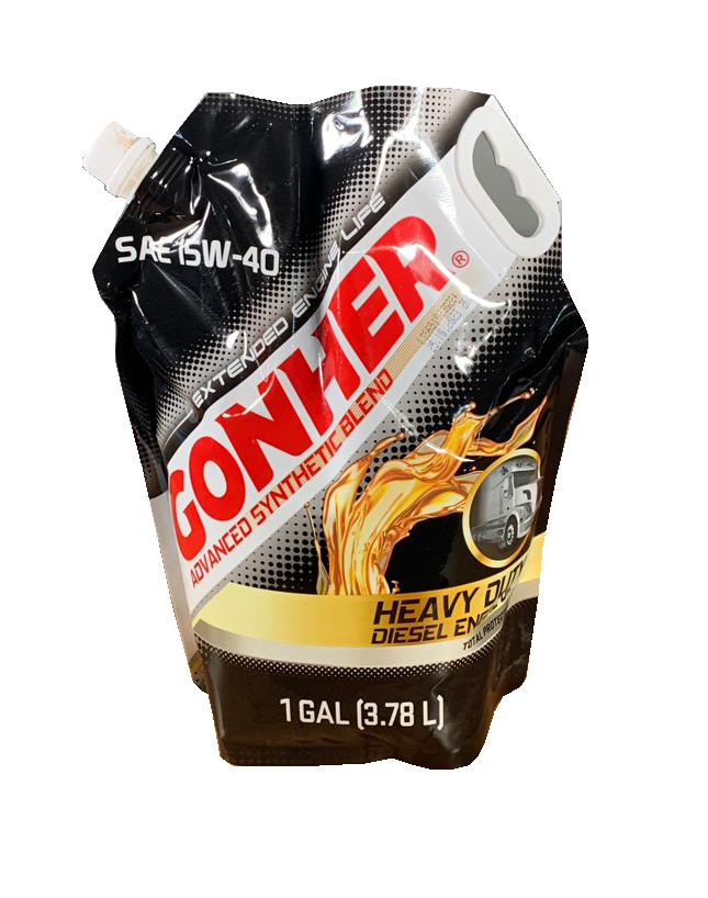 Gonher SAE 15W-40 motor oil, 1-gallon Doy Pack — included in the APU maintenance kit