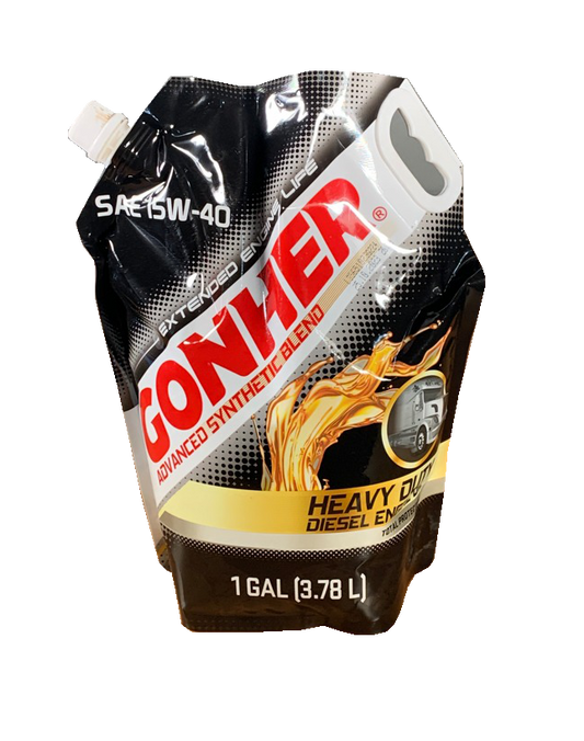 Gonher SAE 15W-40 motor oil, 1-gallon Doy Pack — included in the APU maintenance kit